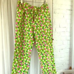 Lilly Pulitzer Green & Pink Floral Straight Leg Pants